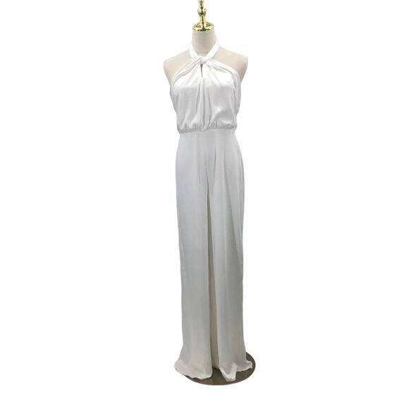 LULU'S XS Ivory Adoring Angel Wide-Leg Sleeveless Satin Halter Jumpsuit b87 flaw - Picture 3 of 13